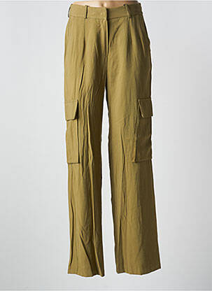 Pantalon larg talie cu cleme talie înaltă verde ANGELA DAVIS femeie