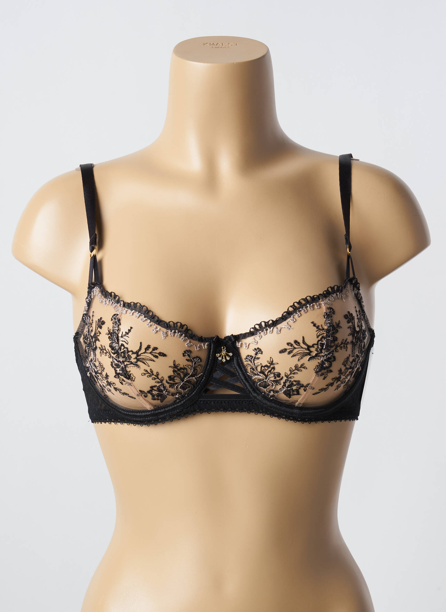 Sutien efect material satinat sutien balconet cu decolteu înalt negru AUBADE femeie