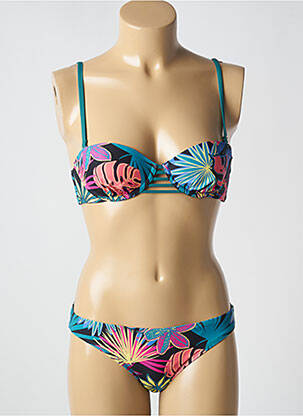 Costum de baie din două piese elasticitate sutien balconet cu decolteu înalt verde CHERRY BEACH femeie
