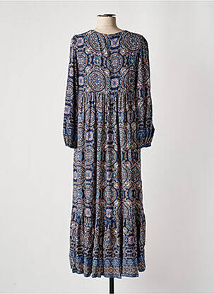 Rochie lungă țesătură poplin mâneci lungi albastru MOLLY BRACKEN femeie