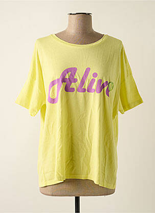 Tricou serigrafie mâneci scurte galben ONE TEE femeie