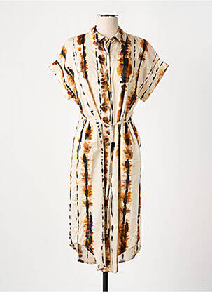 Rochie midi mâneci scurte mâneci scurte bej LA PETITE FRANCAISE femeie