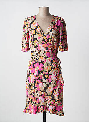 Rochie midi imprimeu fantezie mâneci scurte negru KAFFE femeie