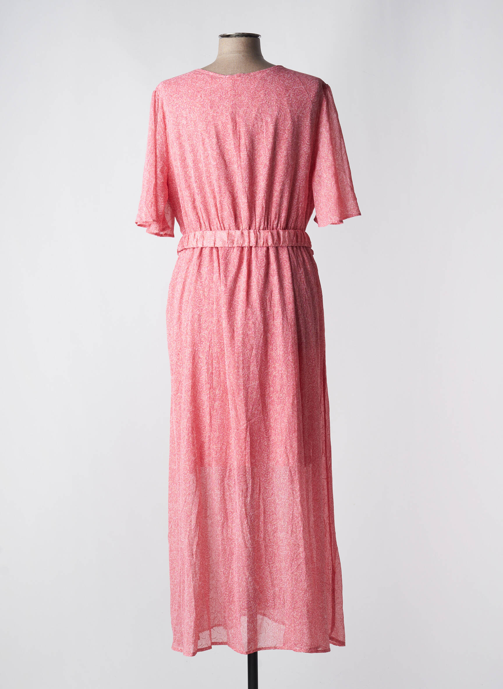 Rochie lungă imprimeu floral mâneci scurte roz BY ONE femeie