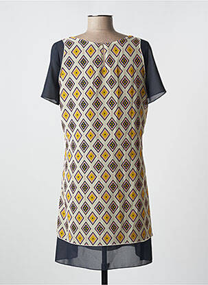 Rochie scurtă croială fluidă mâneci scurte albastru QUATRE VINGT JOURS femeie
