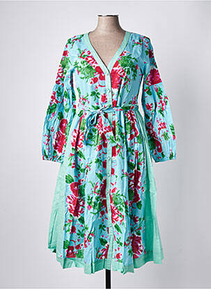 Rochie midi imprimeu fantezie mâneci lungi albastru RHUM RAISIN femeie