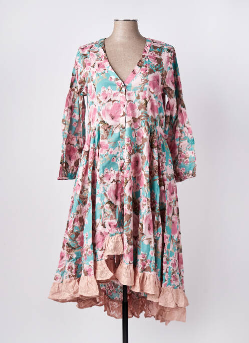 Rochie midi imprimeu fantezie mâneci lungi roz RHUM RAISIN femme