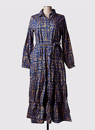Rochie lungă imprimeu fantezie mâneci lungi albastru RHUM RAISIN femeie