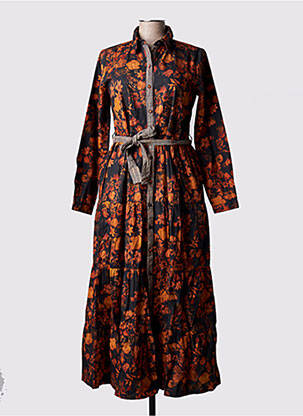 Rochie lungă imprimeu fantezie mâneci lungi negru RHUM RAISIN femeie