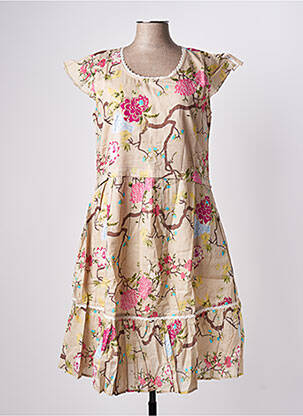 Rochie midi imprimeu floral mâneci scurte bej RHUM RAISIN femeie