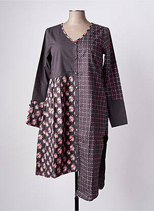Rochie midi imprimeu fantezie mâneci lungi gri RHUM RAISIN femeie