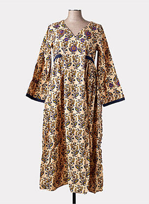 Rochie lungă imprimeu fantezie mâneci lungi galben RHUM RAISIN femeie
