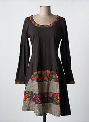 Rochie midi imprimeu fantezie mâneci lungi maro RHUM RAISIN femeie