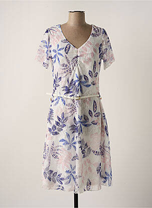 Rochie midi imprimeu floral mâneci scurte alb CHRISTINE LAURE femeie