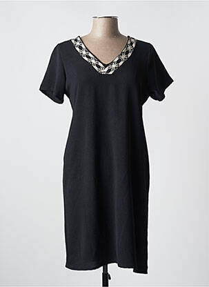 Rochie midi țesătură crep mâneci scurte negru AZAY femeie
