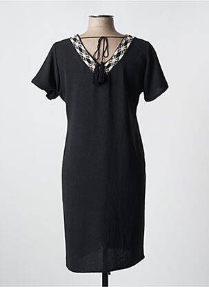 Rochie midi țesătură crep mâneci scurte negru AZAY femeie