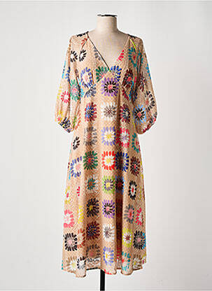 Rochie lungă imprimeu floral mâneci 3/4 bej TRAFFIC PEOPLE femeie