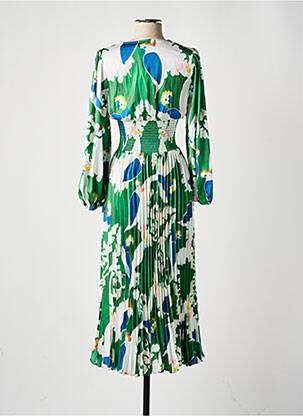 Rochie lungă imprimeu fantezie mâneci 3/4 verde TRAFFIC PEOPLE femeie