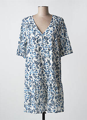 Rochie midi imprimeu floral mâneci scurte albastru ICHI femeie