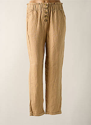 Pantalon drept țesătură crep talie înaltă bej C'EST BEAU LA VIE femeie