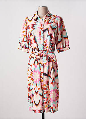Rochie midi imprimeu fantezie mâneci scurte roz GEISHA femeie