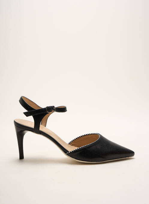 Sandale/pantofi decupați material neted toc de 4 la 6 cm negru FRANCE MODE femme