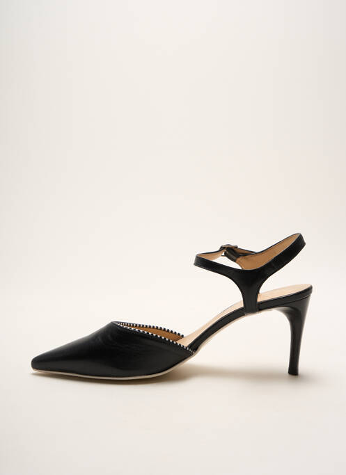 Sandale/pantofi decupați material neted toc de 4 la 6 cm negru FRANCE MODE femme