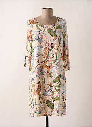 Rochie midi imprimeu floral mâneci 3/4 bej SIGNE NATURE femeie