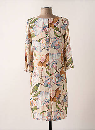 Rochie midi imprimeu floral mâneci 3/4 bej SIGNE NATURE femeie
