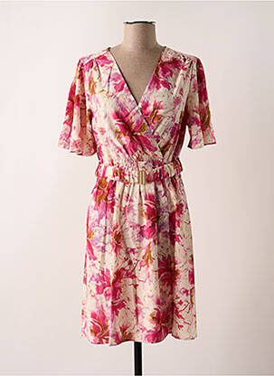 Rochie midi imprimeu fantezie mâneci scurte roz BY ONE femeie