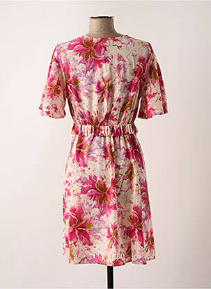 Rochie midi imprimeu fantezie mâneci scurte roz BY ONE femeie
