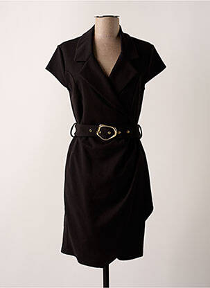 Rochie midi țesătură crep mâneci scurte negru LADY LOL femme