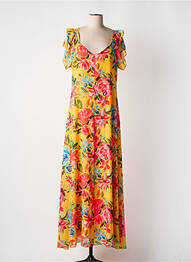 Rochie lungă imprimeu floral mâneci scurte galben VICTORIA femme
