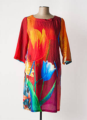 Rochie midi imprimeu floral mâneci 3/4 portocalie VEGA'S femeie