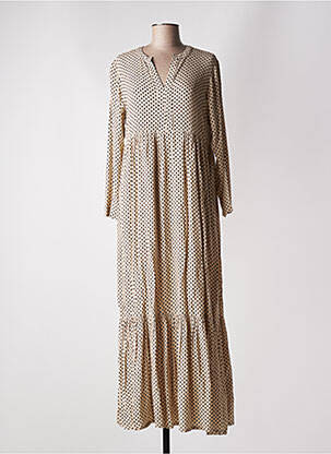 Rochie lungă mâneci lungi mâneci lungi bej INDI & COLD femeie