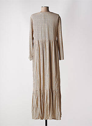 Rochie lungă mâneci lungi mâneci lungi bej INDI & COLD femeie