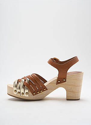 Sandale/pantofi decupați semi compensat toc de 4 la 6 cm maro COULEUR POURPRE femeie