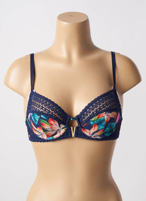 Sutien efect material satinat sutien cupe întregi cu decolteu înalt albastru MORGAN femme