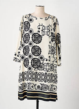 Rochie midi imprimeu floral mâneci 3/4 bej MARIA BELLENTANI femeie