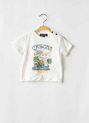 Tricou croială dreaptă mâneci scurte alb PLEASE băiat