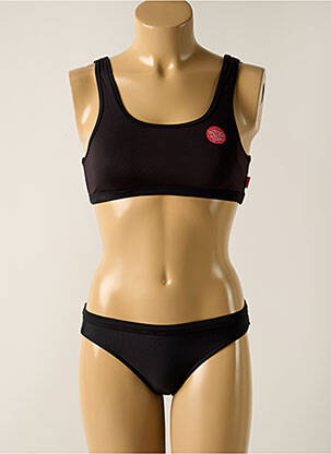 Costum de baie din două piese efect material satinat negru SEAFOLLY fată