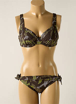 Costum de baie din două piese elasticitate sutien cupe întregi cu decolteu înalt verde OLYMPIA femeie