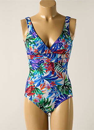 Costum de baie dintr-o singură piesă efect material satinat top triunghiuri albastru MISS CARAÏBES femeie