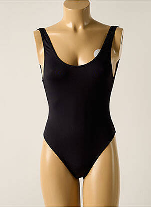 Costum de baie dintr-o singură piesă efect material satinat sutien balconet cu decolteu înalt negru SALÉE femeie