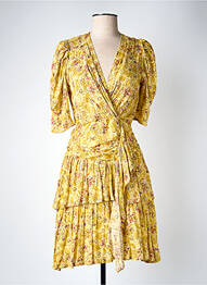 Rochie midi imprimeu fantezie mâneci scurte galben SUNCOO femme