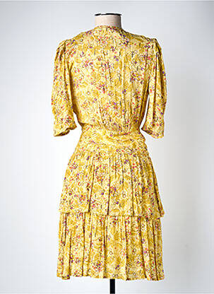 Rochie midi imprimeu fantezie mâneci scurte galben SUNCOO femeie