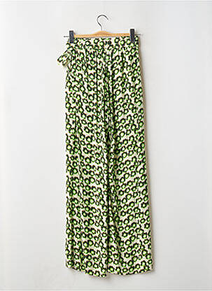 Pantalon larg țesătură poplin talie înaltă verde SUNCOO femeie