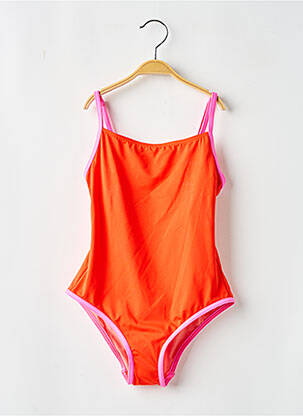 Costum de baie dintr-o singură piesă efect material satinat portocalie KIWI fată