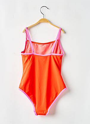 Costum de baie dintr-o singură piesă efect material satinat portocalie KIWI fată