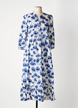 Rochie lungă imprimeu floral mâneci 3/4 albastru COTTONADE femeie